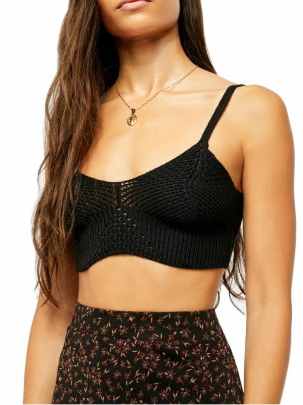Free People You Wanna Crochet Crop Brami Top in Black